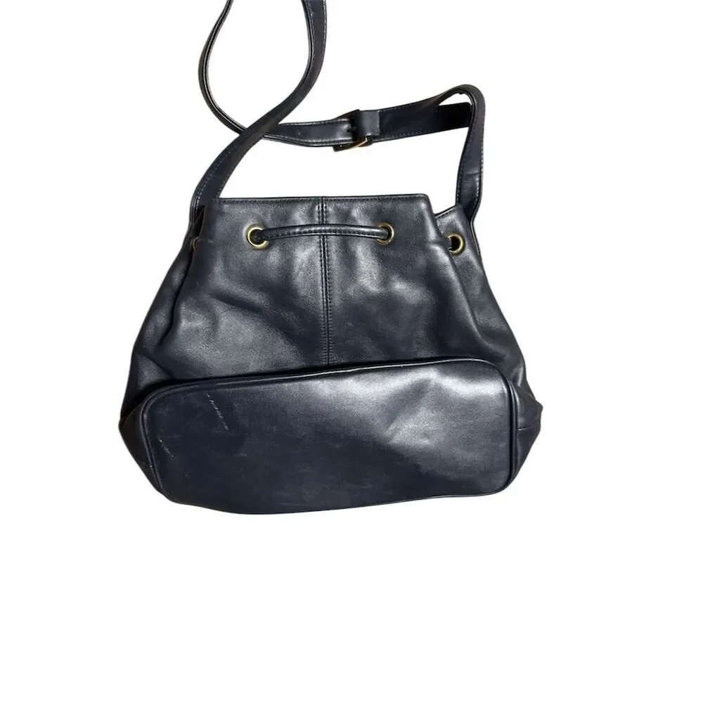 Giani Bernini Women's Blue Leather Hobo Bag w/ Drawstring Closure